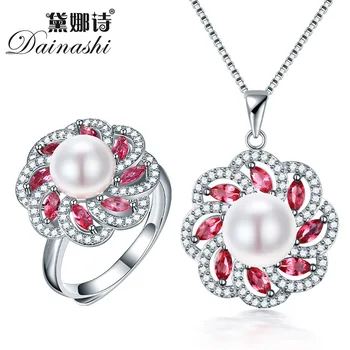 Dainashi 2019 Nou Pearl Set de Bijuterii de Argint 925 Colier Inele Seturi de Bijuterii Fine Real de apă Dulce Pearl Pandantive pentru Femei Fete