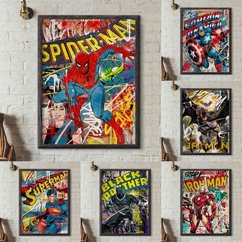 Marvel Avengers Poster Graffiti Spiderman, Iron Man, Captain America Panza Pictura Super-Erou Perete Printuri De Arta Living Decorul Camerei