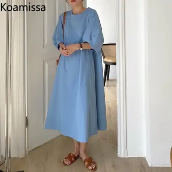 Koamissa Femei Vintage Solidă Rochie Lunga Cu Maneci Scurte Vrac Direct Maxi Rochie Office Lady Uza Coreean Vestidos Noi Halat 2022